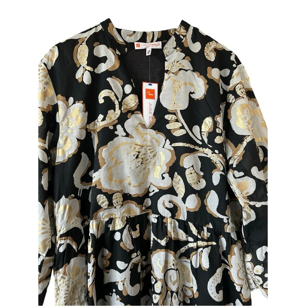 JUDE CONNALLY Faith Cotton Voile  Dress Grand Floral Black Gold XL NWT $198 - Picture 3 of 14